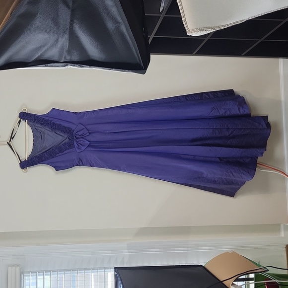 NIKI by NIKI LIVAS Royal Blue Leme' V-Back Rose Detail Maxi Bridesmaid Dress - Picture 5 of 14